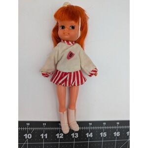 Fun World Kitty Coed Doll Cheerleader Orange Hair Red White Striped Outfit 6 In